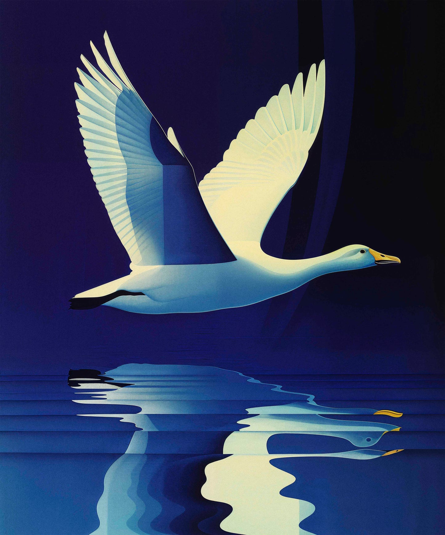 Reflections in Flight - Swan Over Tranquil Waters - Limited Edition Canvas