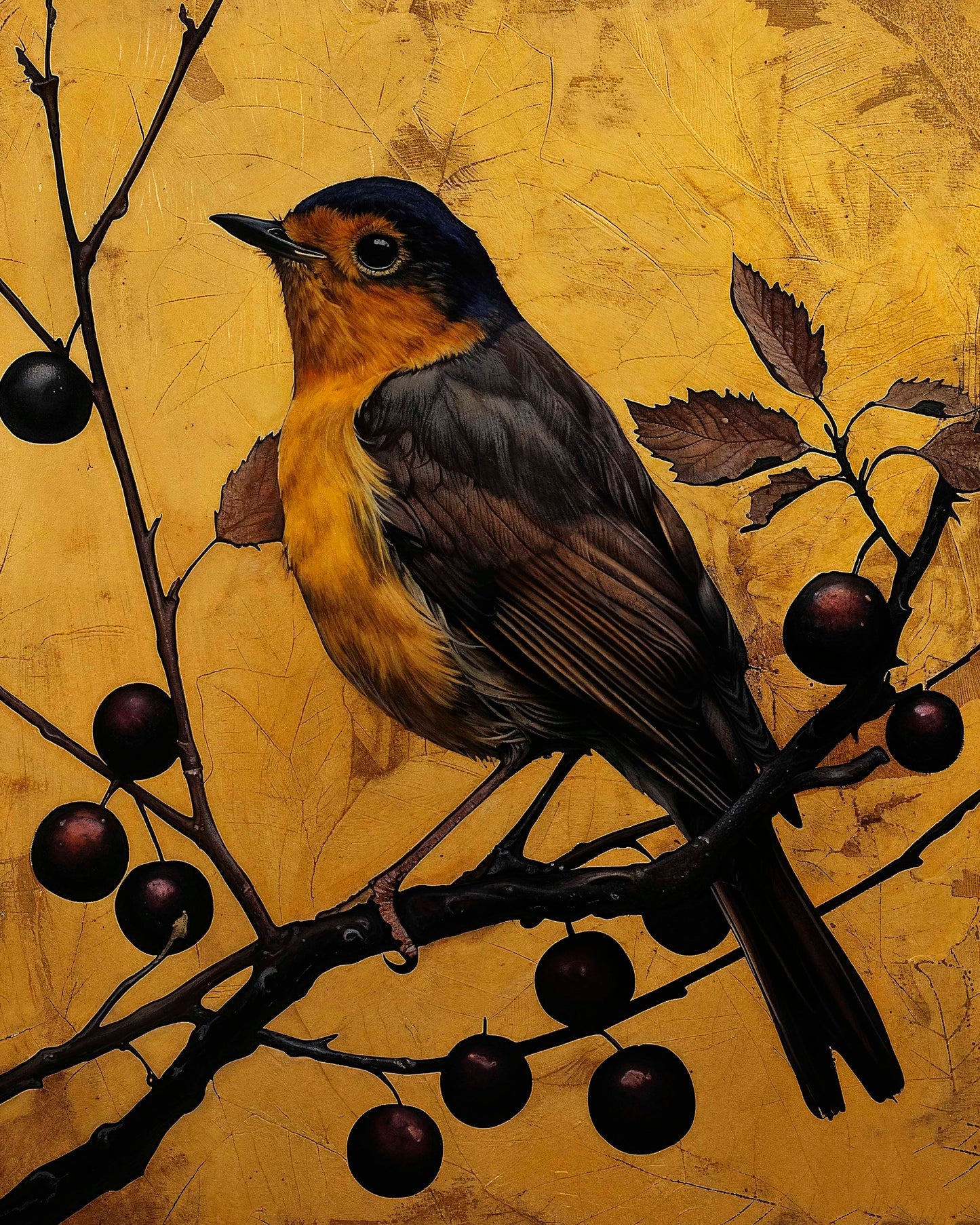 Autumn's Elegance - Robin Among Berries - Limited Edition Canvas
