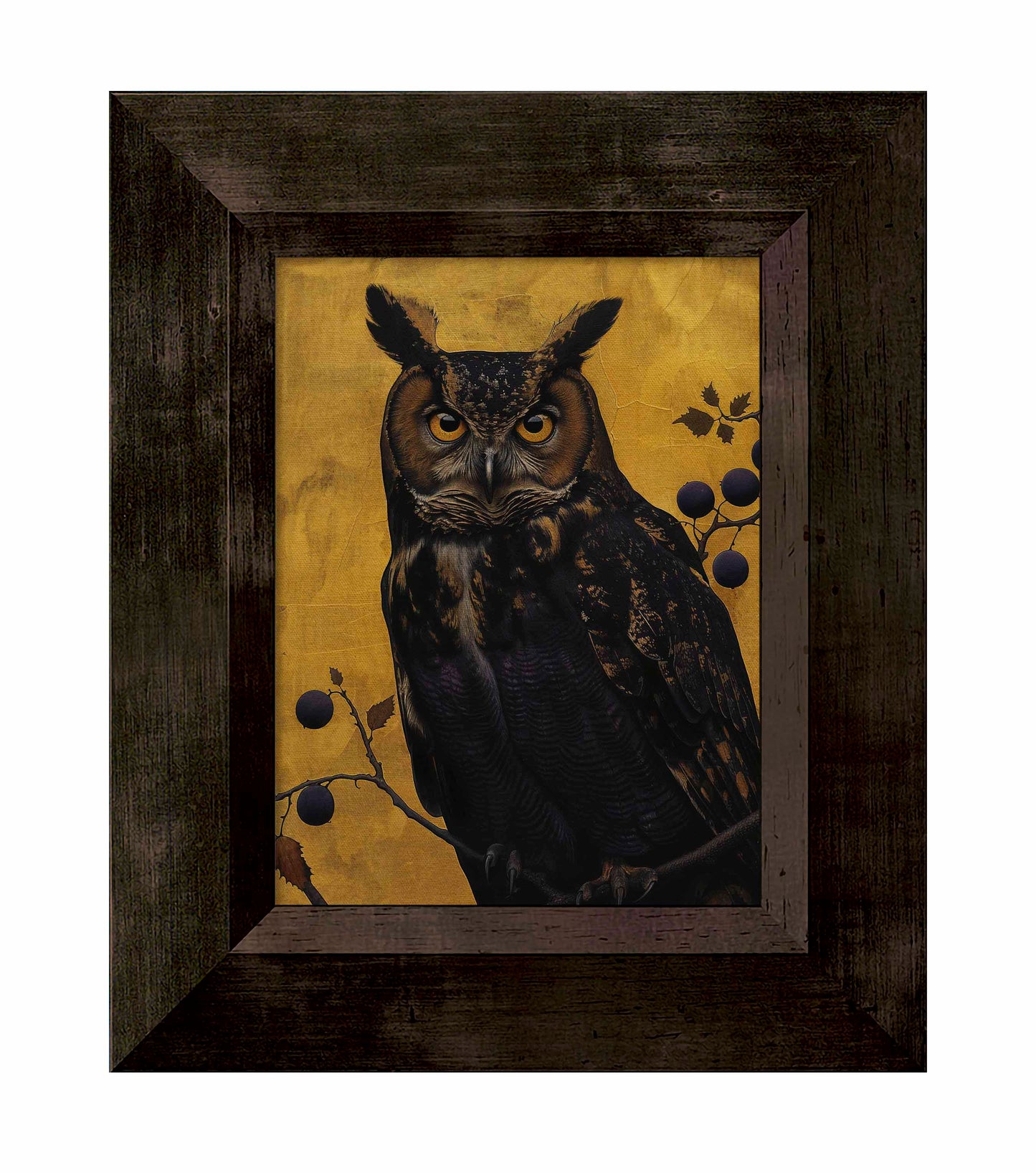 Golden Gaze - Great Horned Owl Among Berries - Limited Edition Canvas