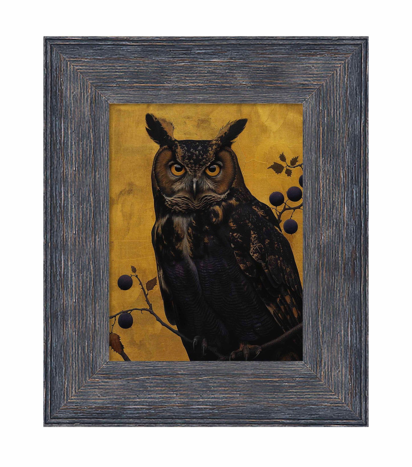 Golden Gaze - Great Horned Owl Among Berries - Limited Edition Canvas
