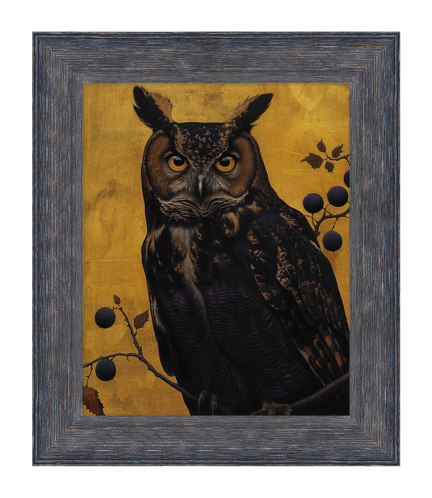 Golden Gaze - Great Horned Owl Among Berries - Limited Edition Canvas