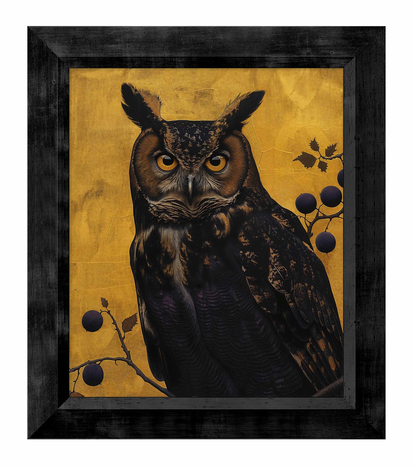 Golden Gaze - Great Horned Owl Among Berries - Limited Edition Canvas