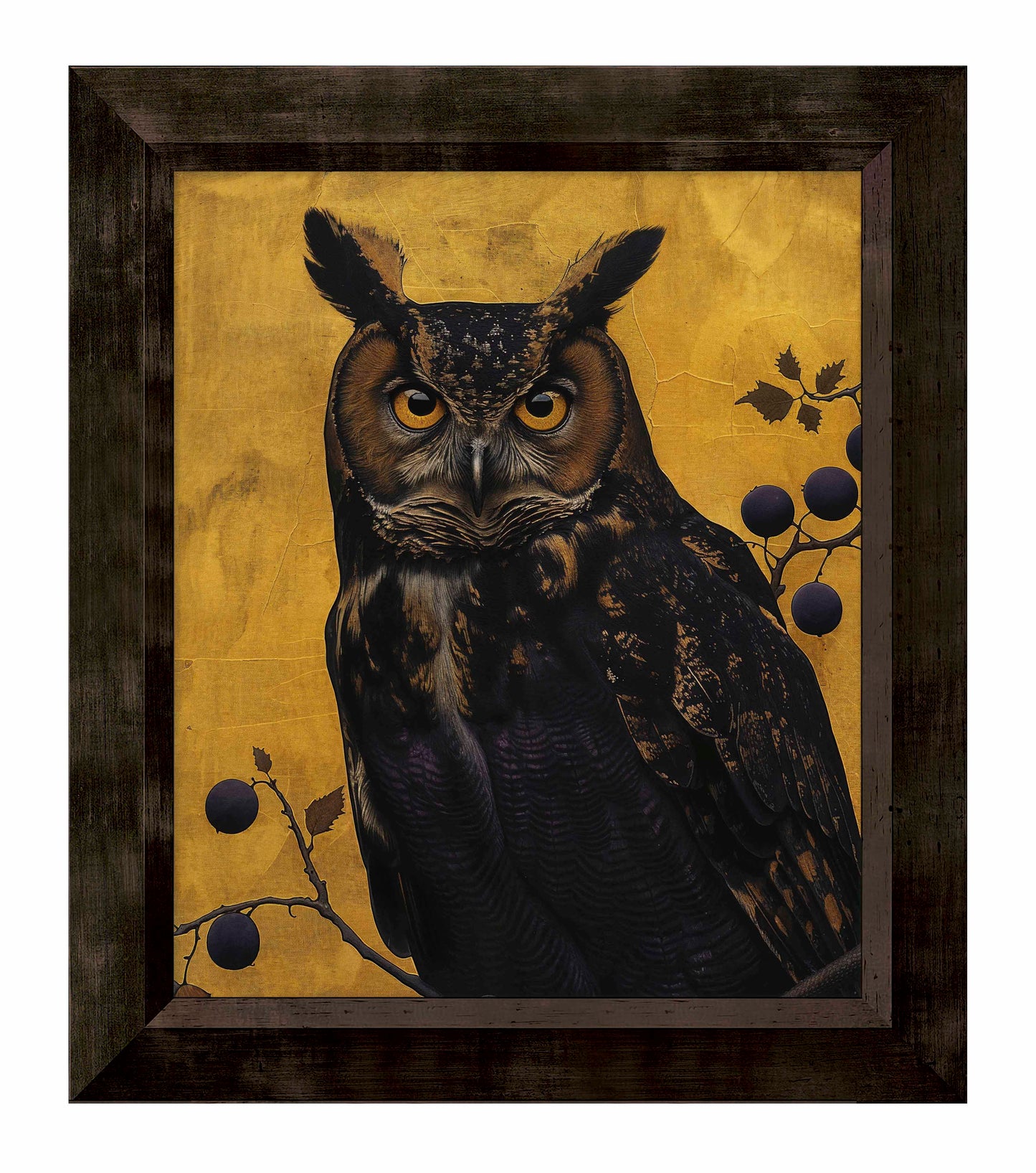 Golden Gaze - Great Horned Owl Among Berries - Limited Edition Canvas