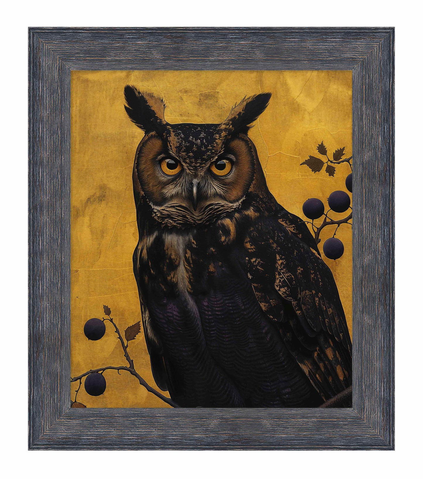 Golden Gaze - Great Horned Owl Among Berries - Limited Edition Canvas