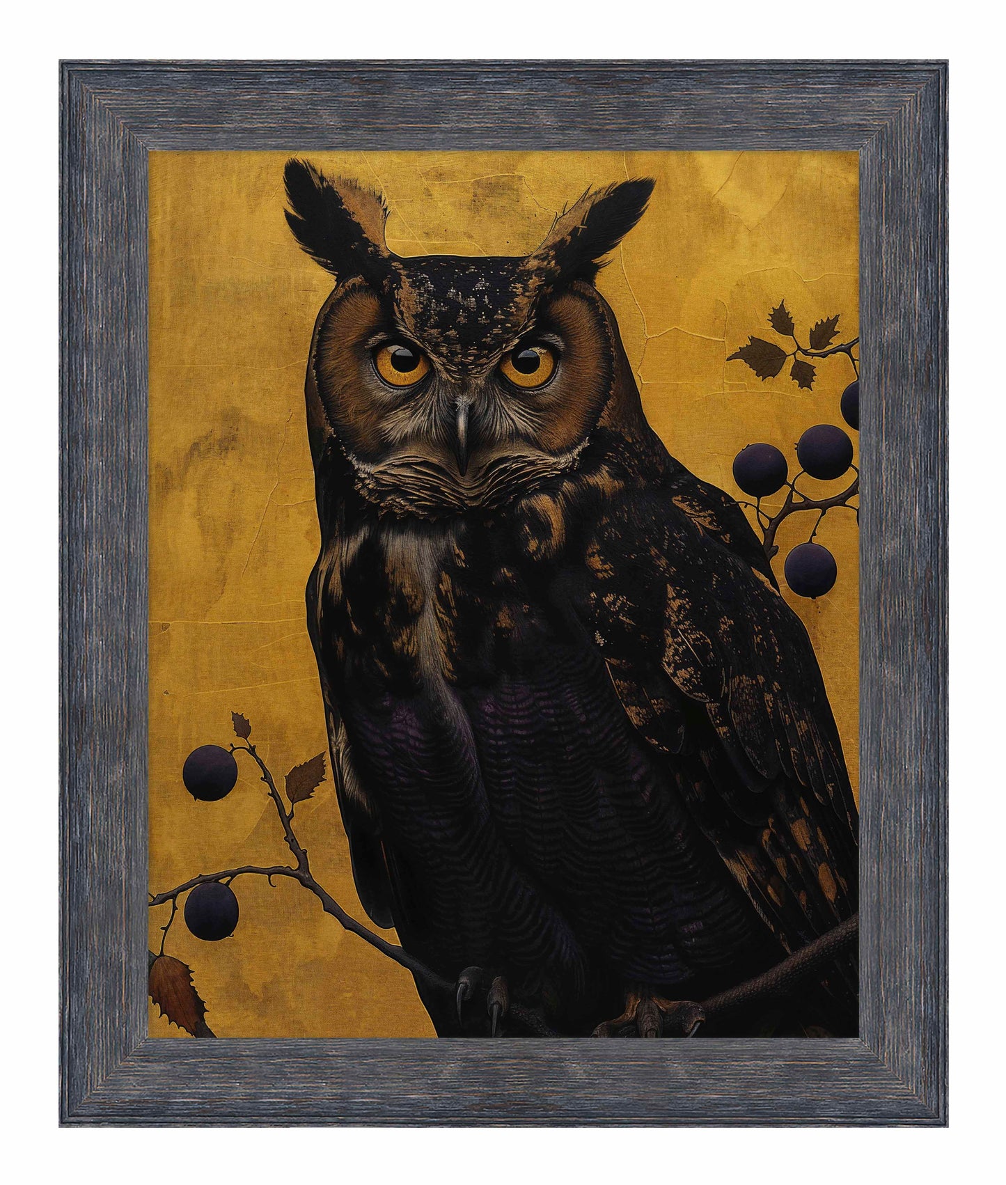 Golden Gaze - Great Horned Owl Among Berries - Limited Edition Canvas
