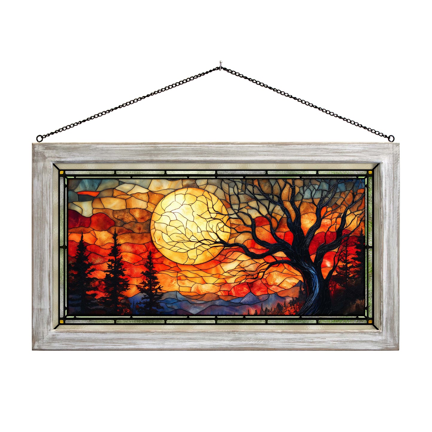 Autumn's Eerie Embers  - 13" x 23" Stained Glass Art