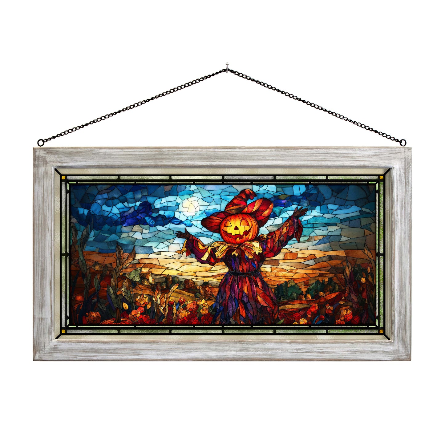 Autumn's Straw Greeter  - 13" x 23" Stained Glass Art
