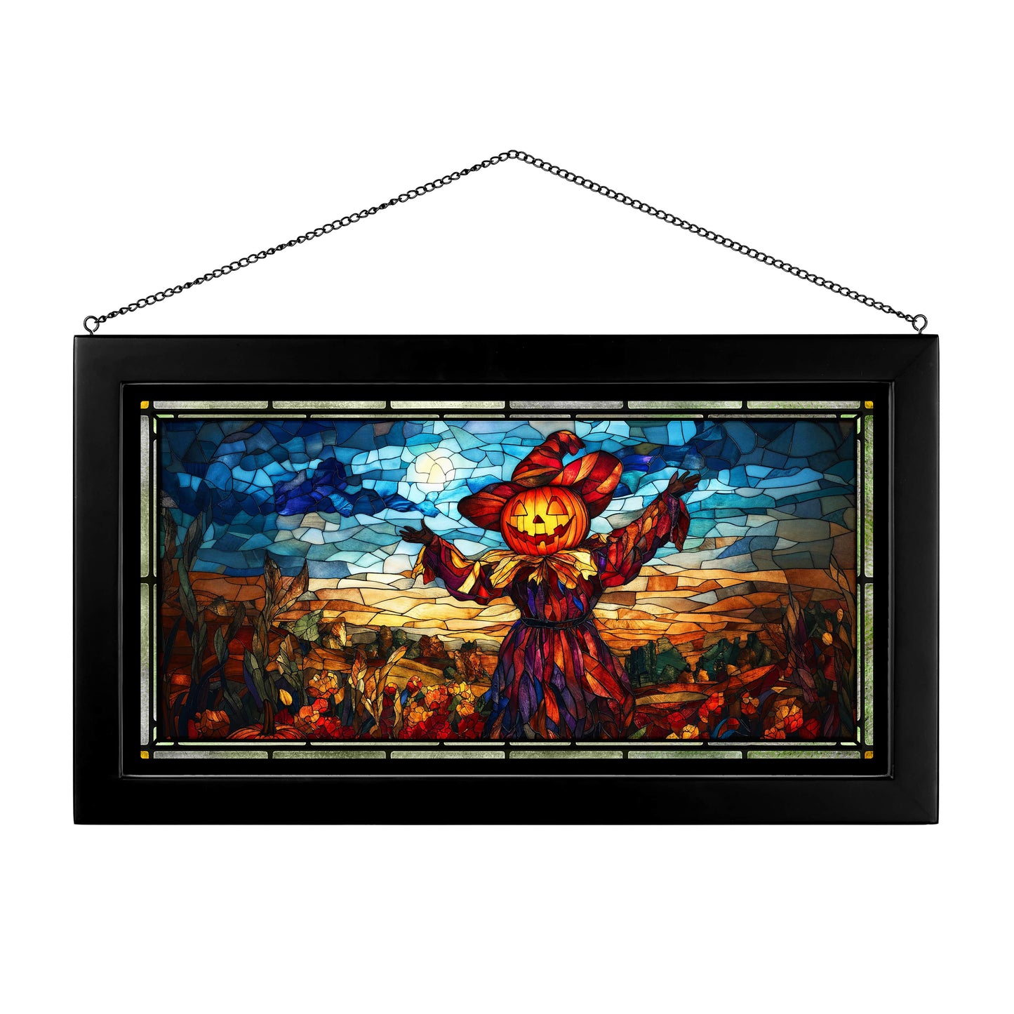 Autumn's Straw Greeter  - 13" x 23" Stained Glass Art