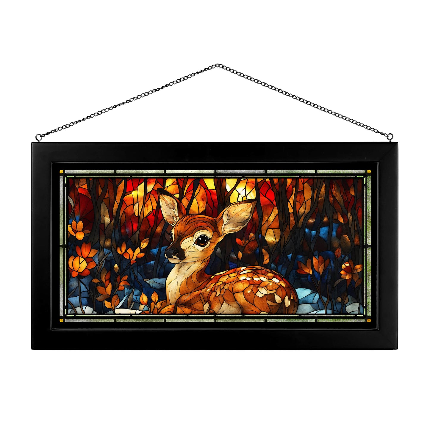 Doe-eyed at Daybreak  - 13" x 23" Stained Glass Art