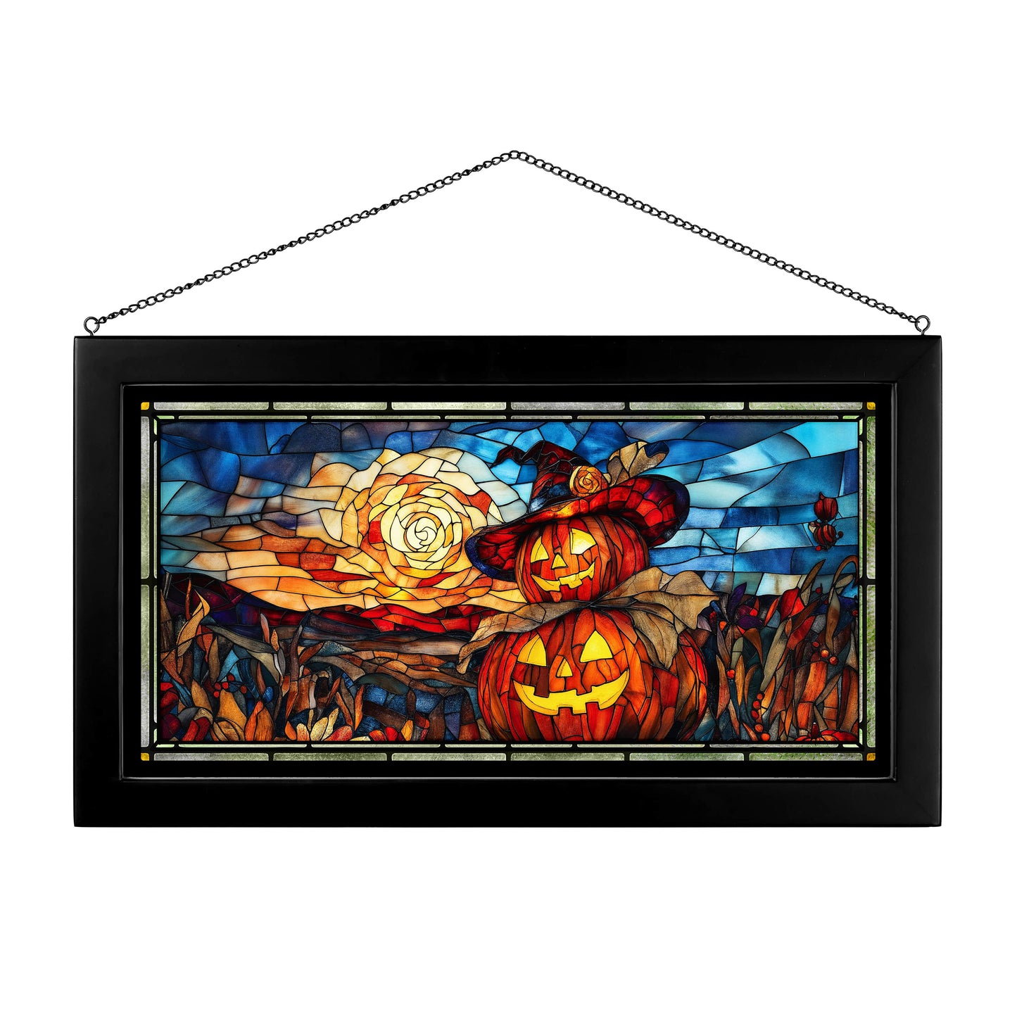 Dusk of the Jack-o'-Lanterns  - 13" x 23" Stained Glass Art