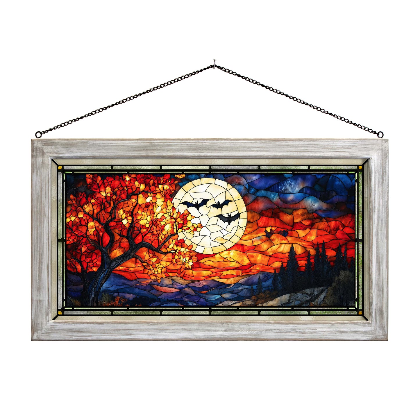 Halloween Horizon  - 13" x 23" Stained Glass Art