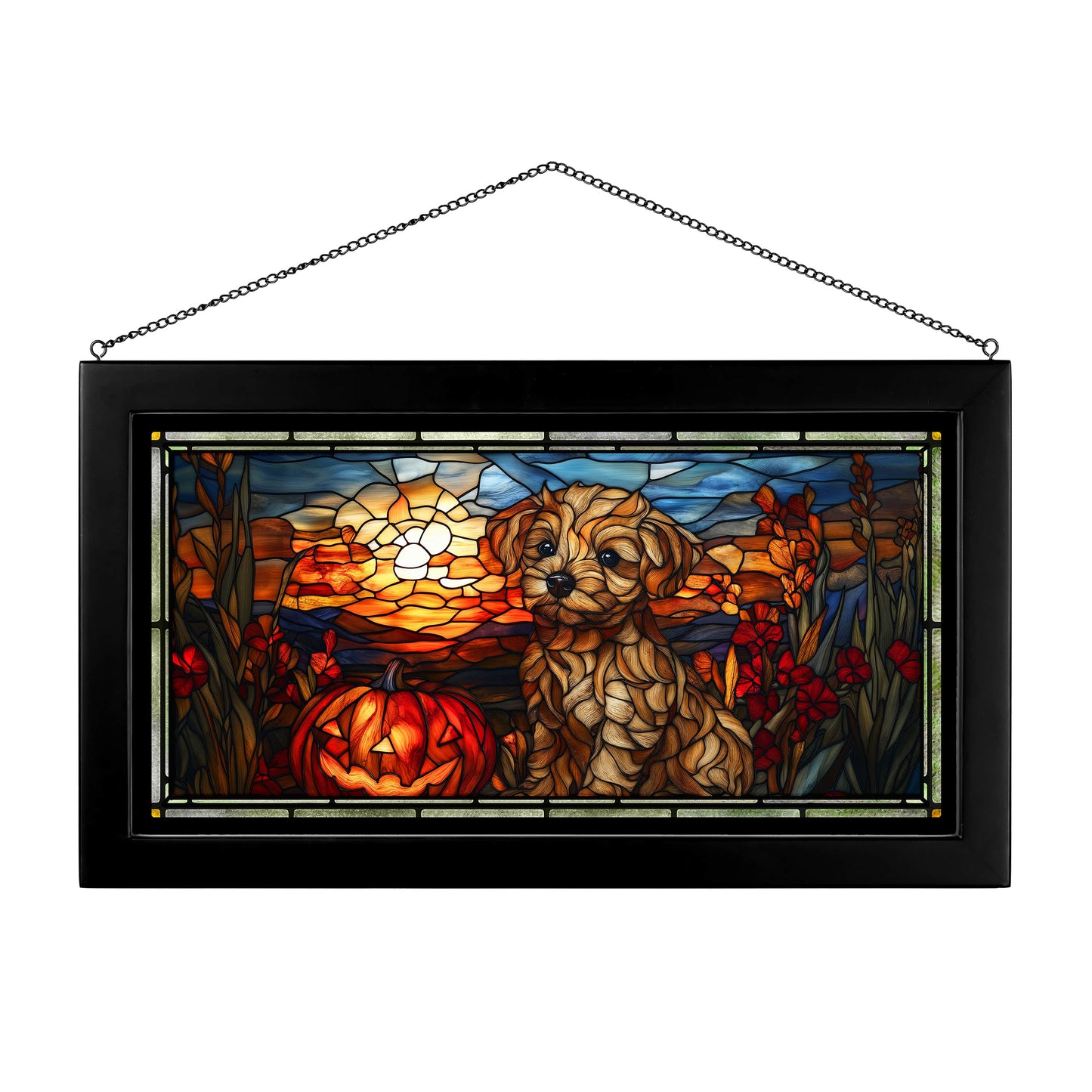 Pumpkin Spice Pup  - 13" x 23" Stained Glass Art