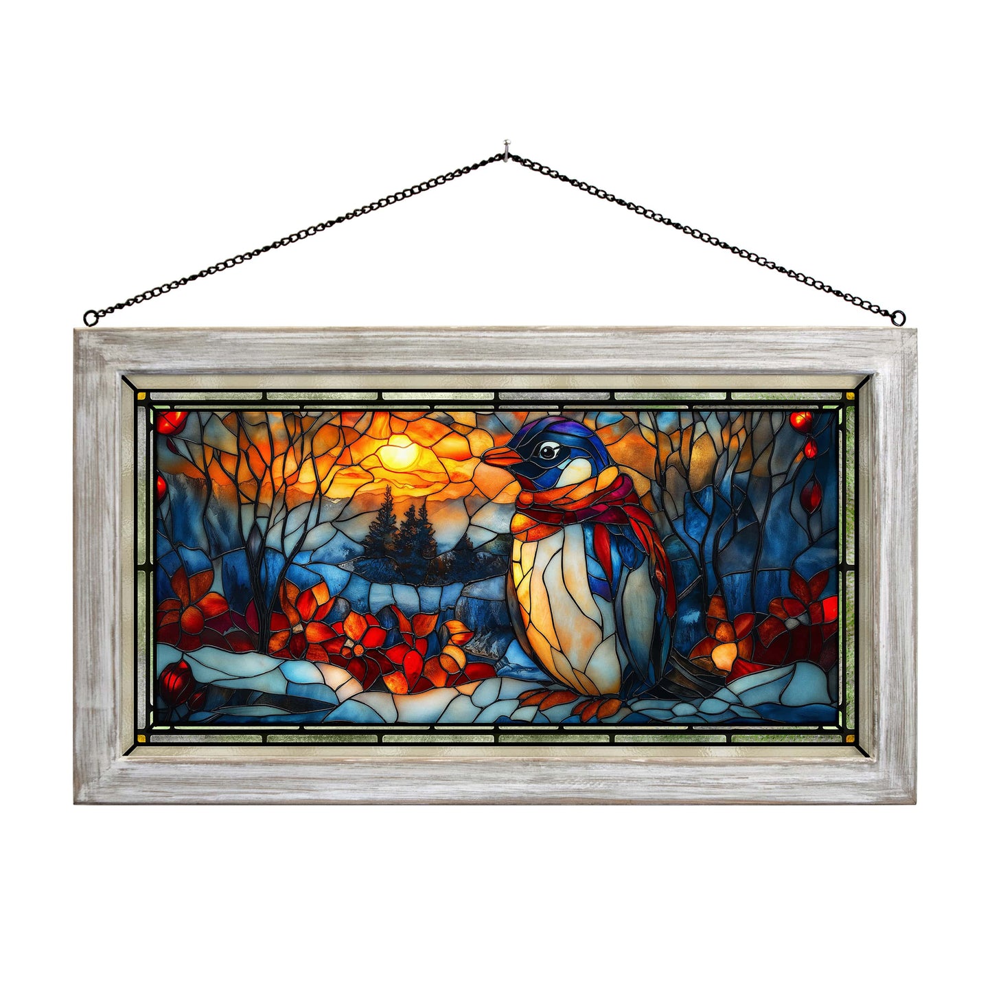 Twilight Tuxedo  - 13" x 23" Stained Glass Art