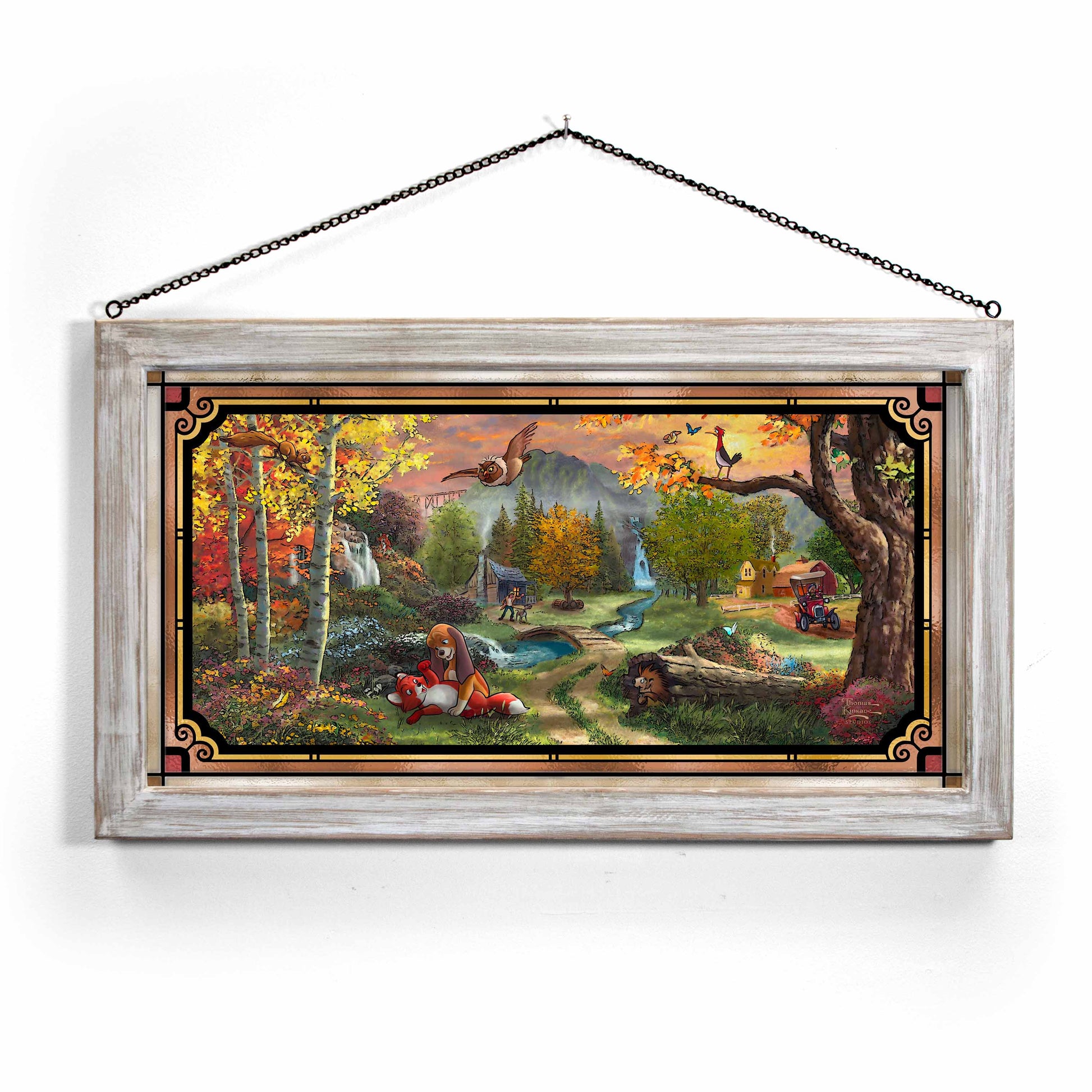 192836_SGA Disney Fox and the Hound 13X23 Stained Glass Art Whitewash Framed.jpg
