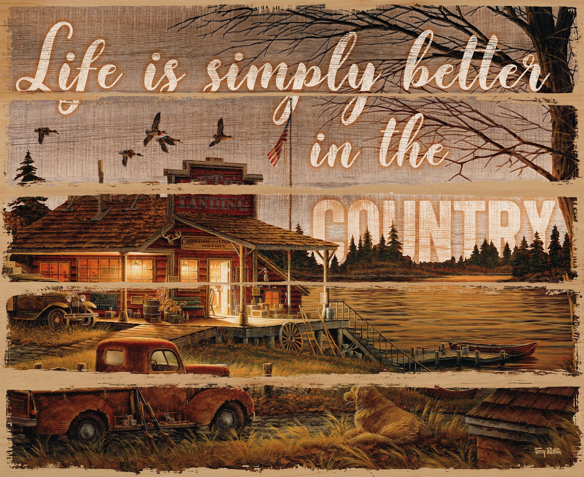 Image of a wood sign that says "Life is simply better in the country."