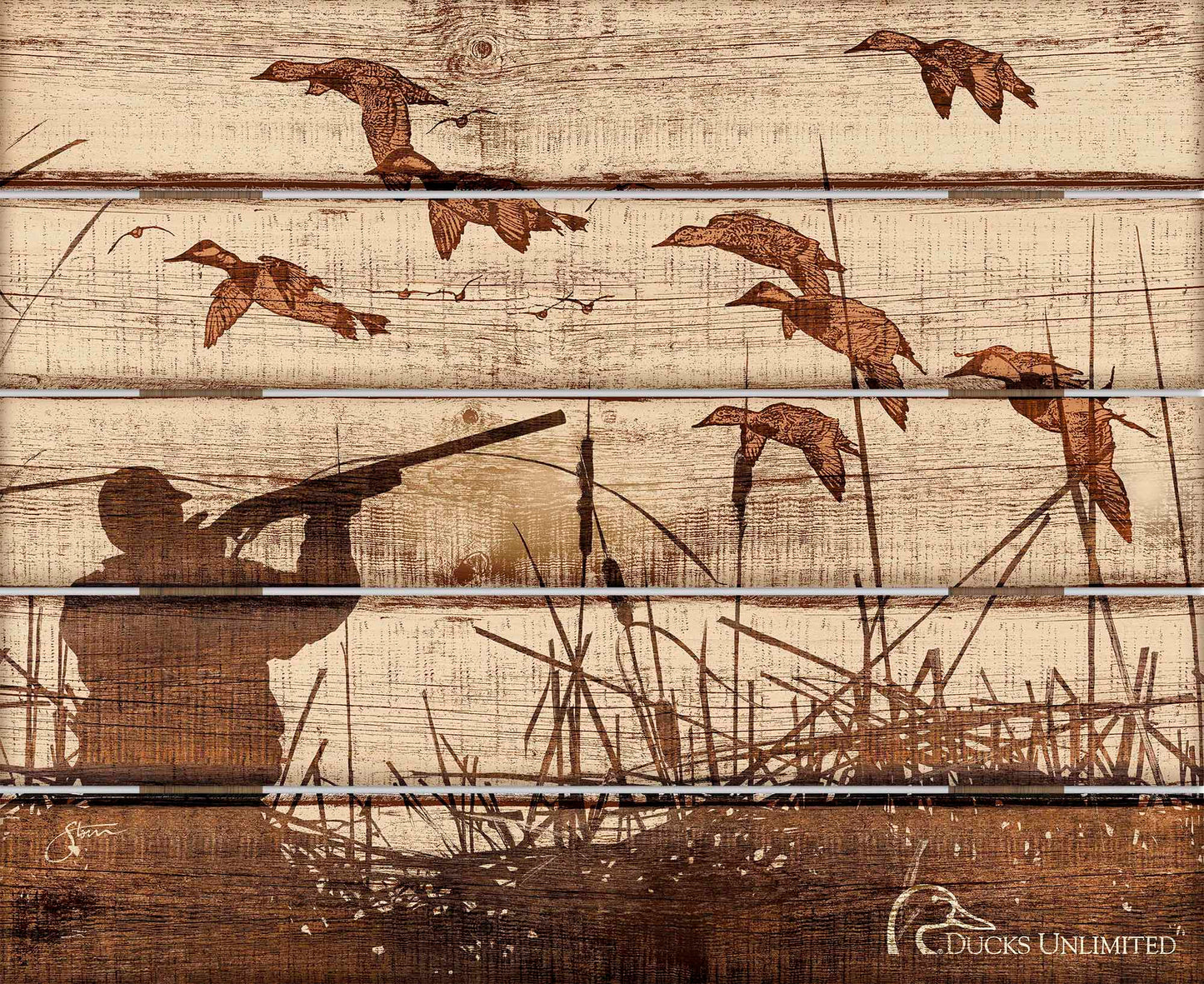 Duck Hunting Silhoutte - 18" x 22" Pallet Wall Art