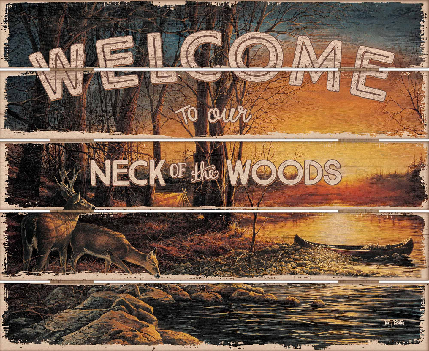 Welcome Neck Whitetail Deer Morning Glory - 18" x 22" Pallet Wall Art