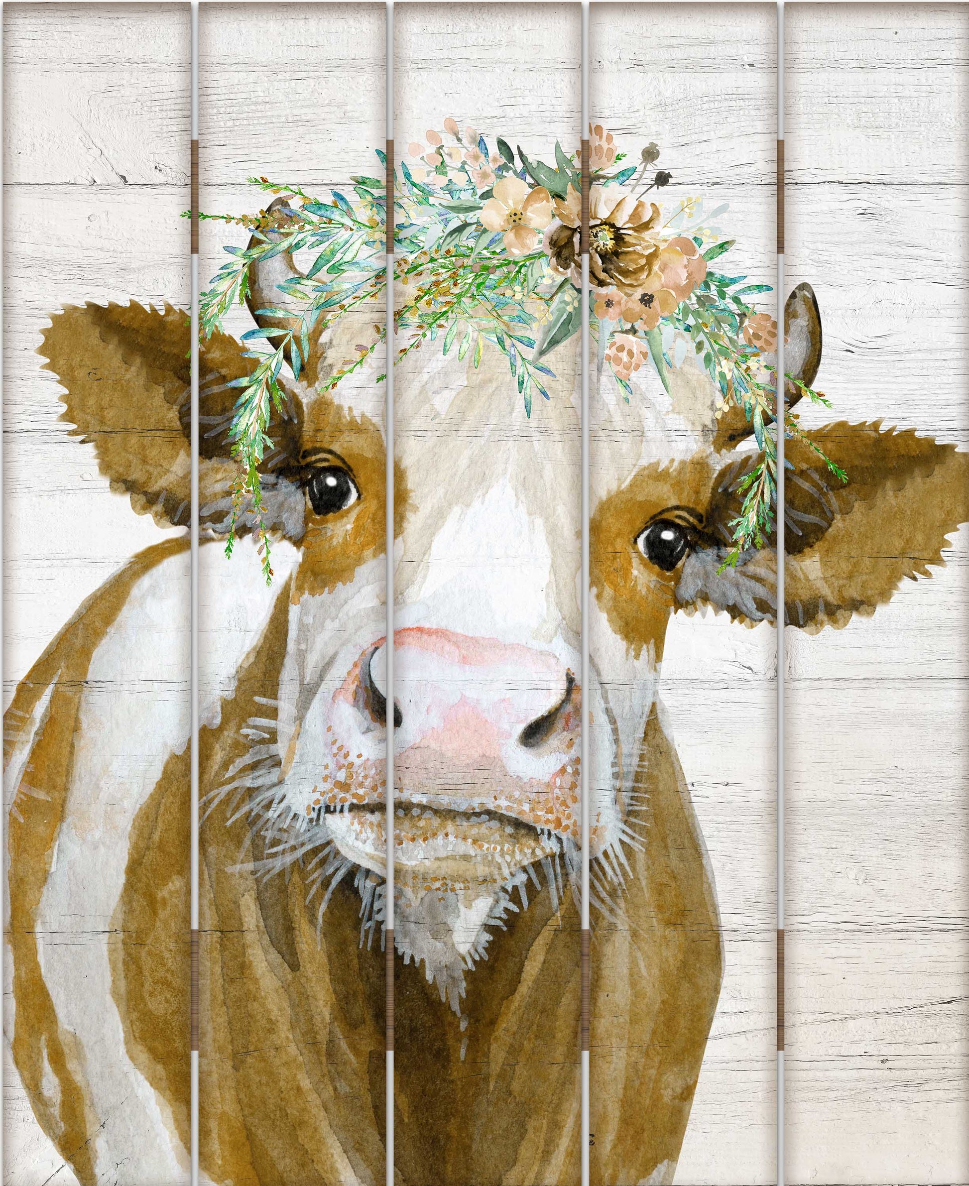 Pallet wall art of a bohemian cow