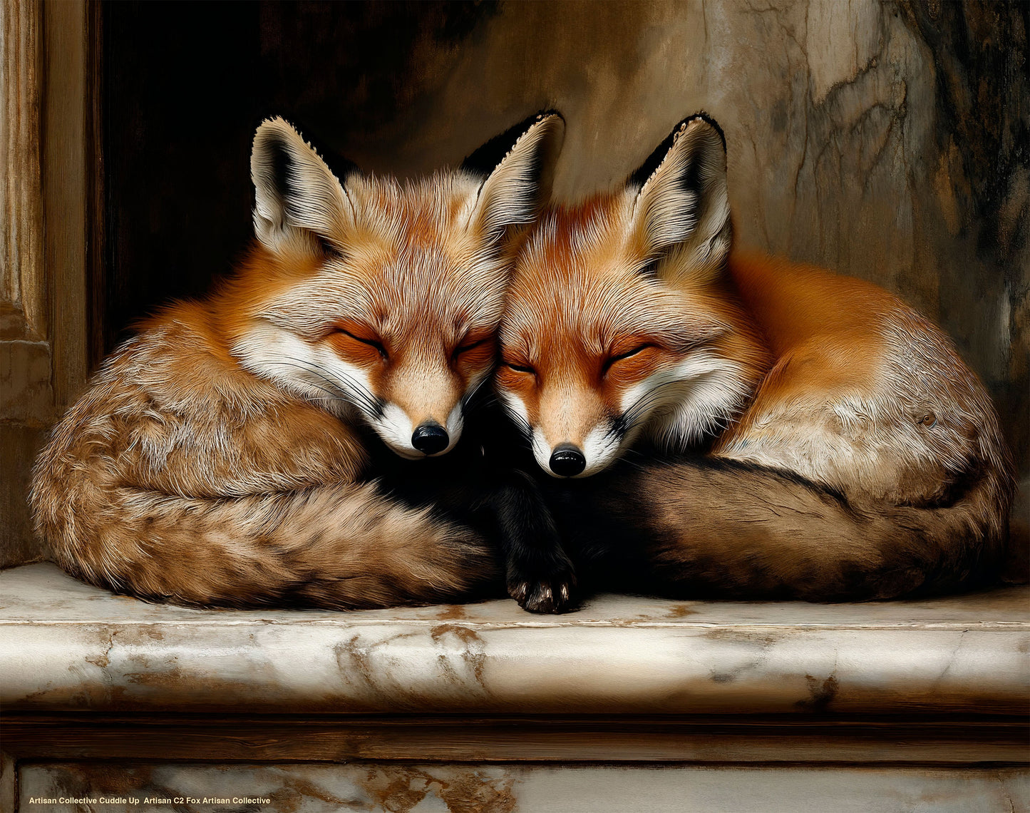 painting of two foxes cuddling 