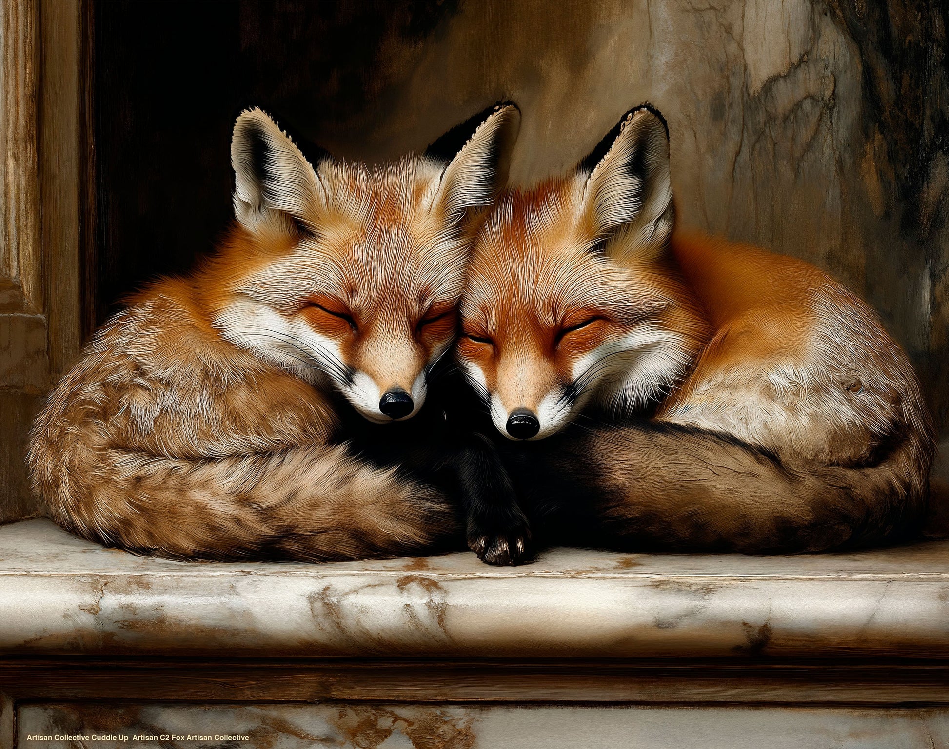 painting of two foxes cuddling 