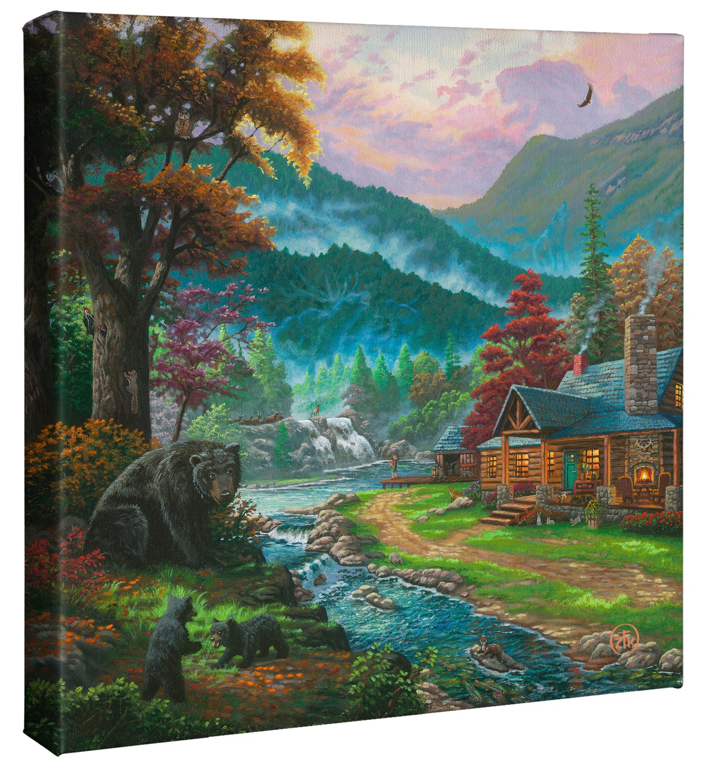 Black Bear Cabin - 14" x 14" Gallery Wrapped Canvas