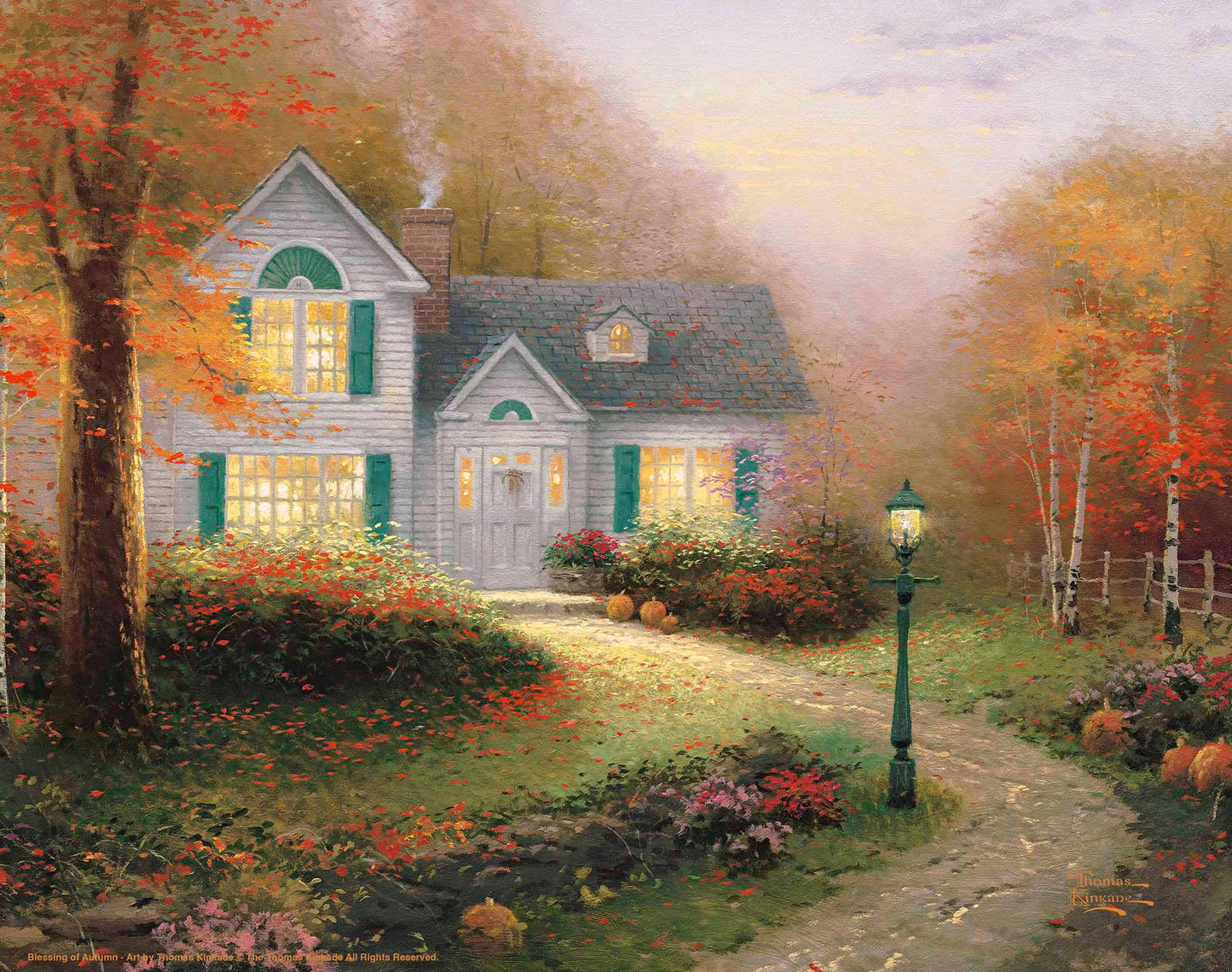 Painting of autumn house and trees