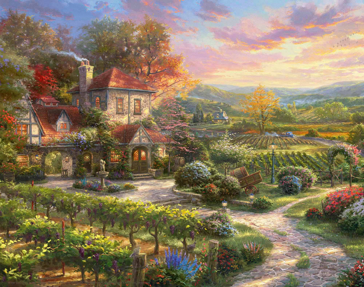 Painting showing countryside house