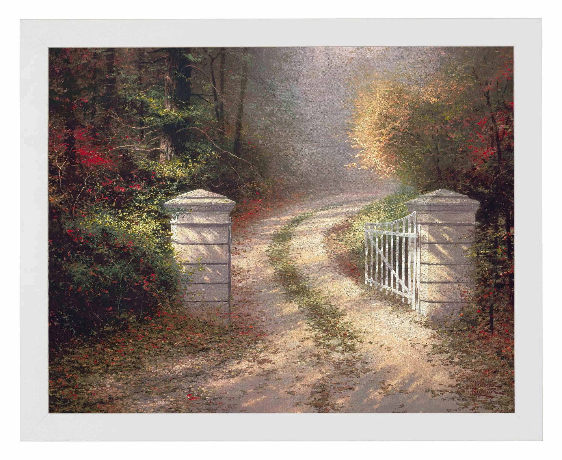 Framed painting of gate in the Autumn with trees