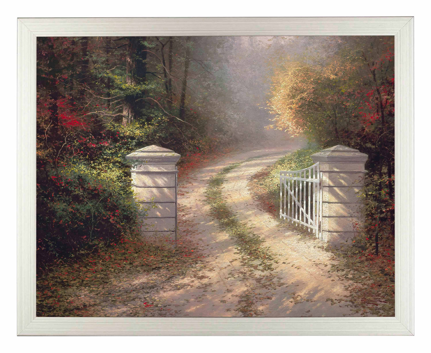 Framed painting of gate in the Autumn with trees