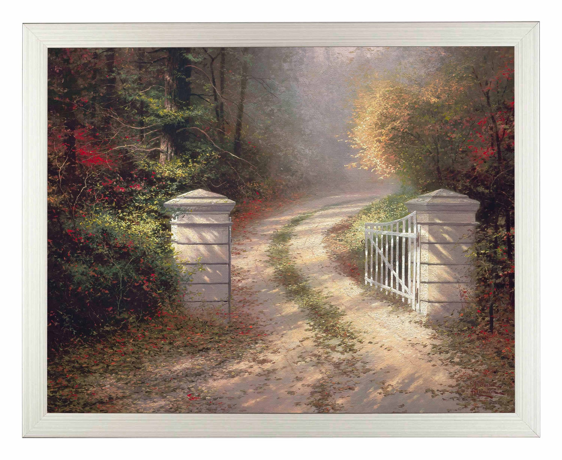 Framed painting of gate in the Autumn with trees