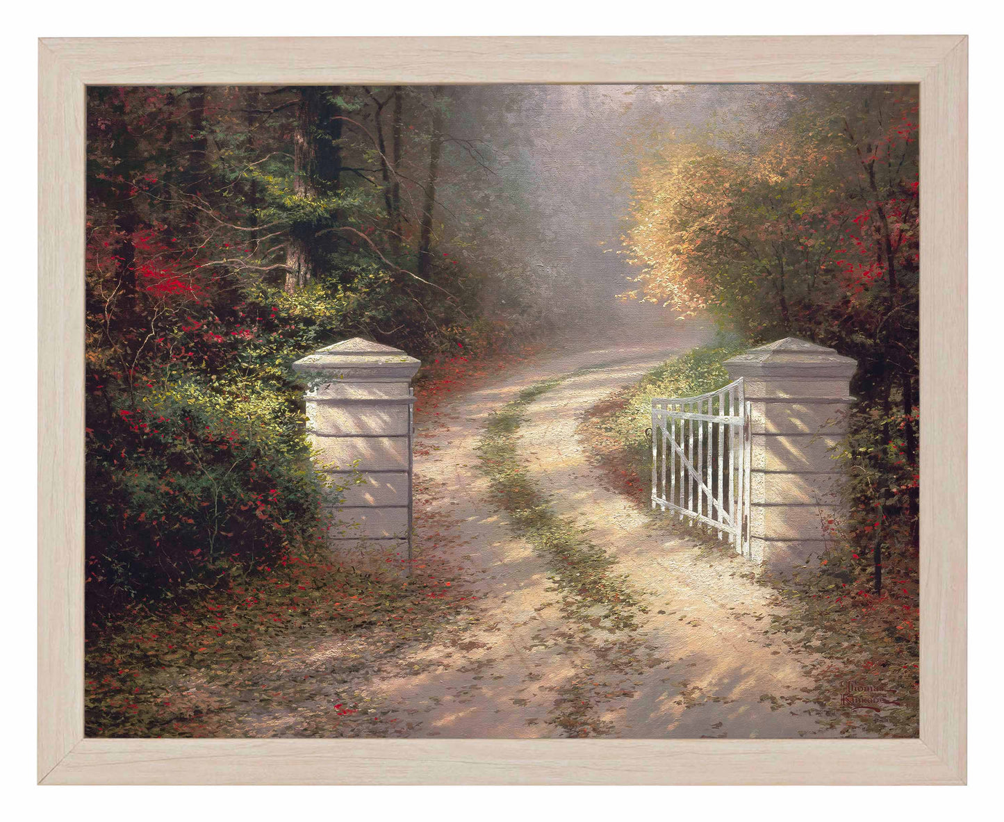 Framed painting of gate in the Autumn with trees