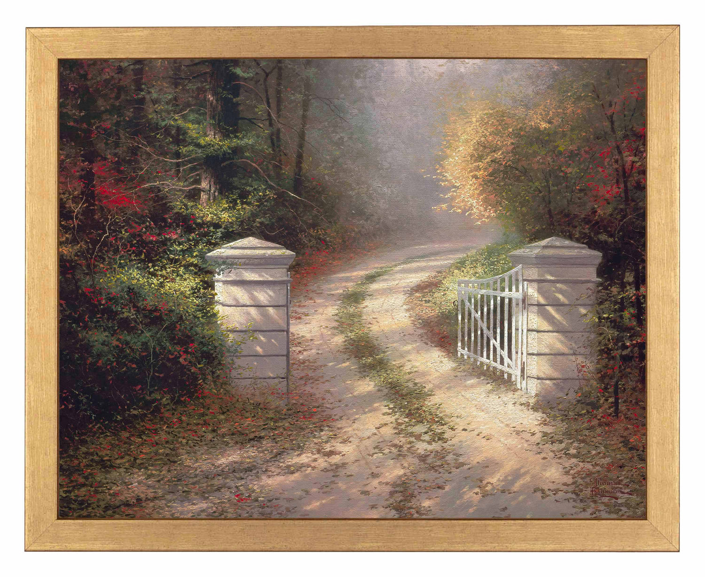 Framed painting of gate in the Autumn with trees