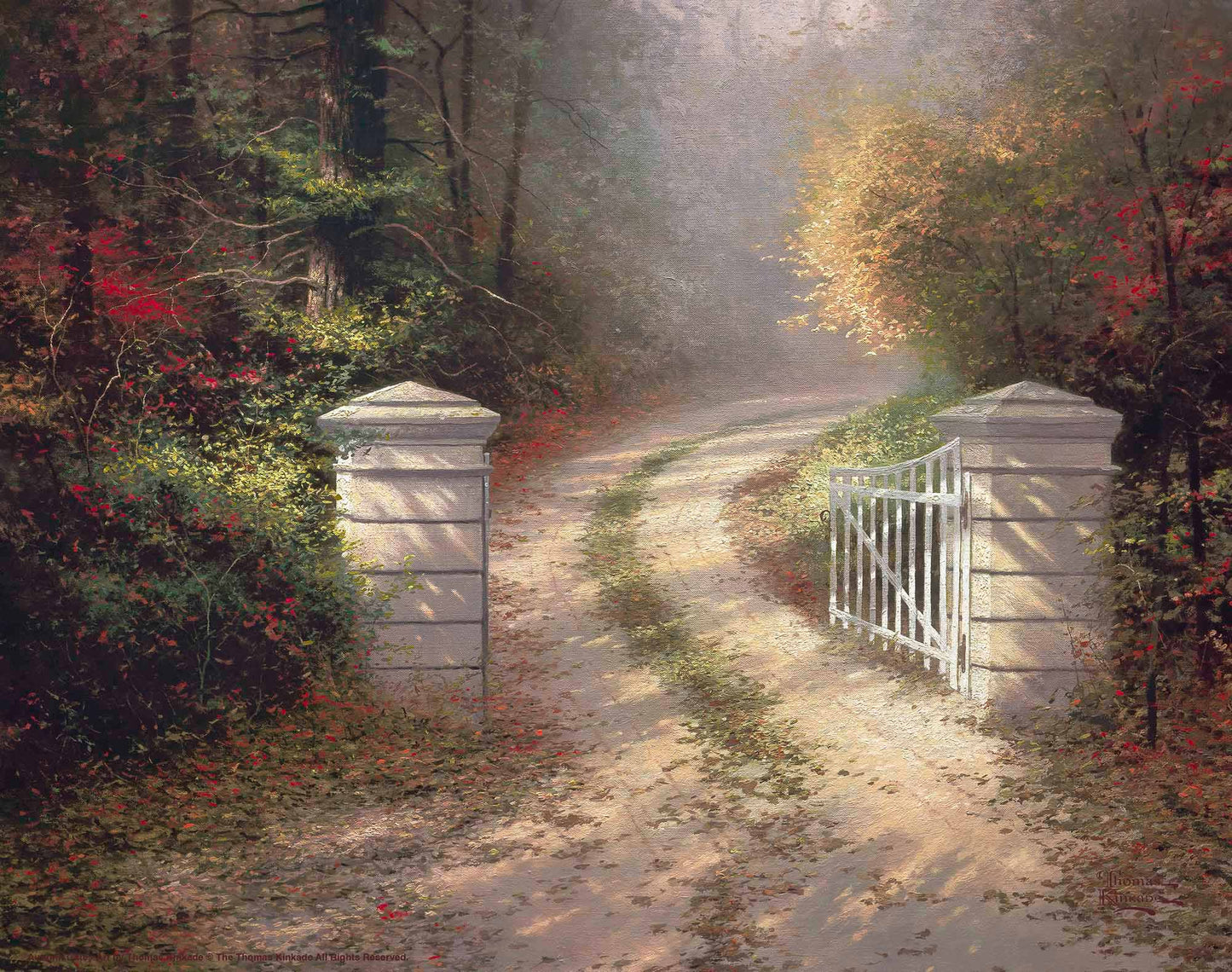 Painting of gate in the Autumn with trees