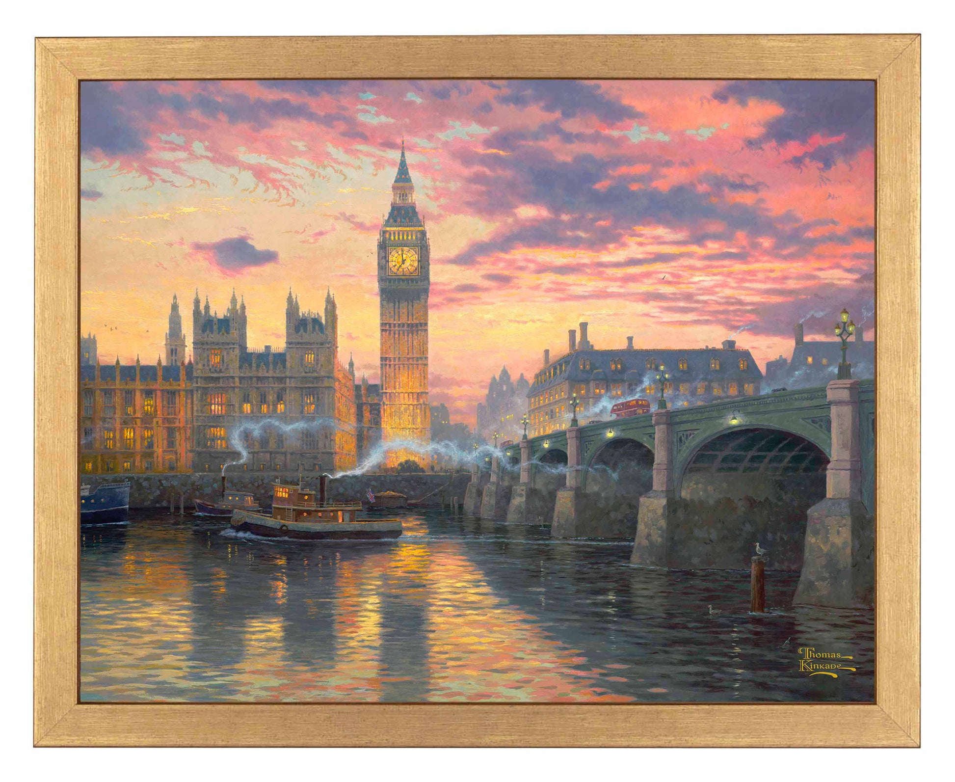 Framed painting of the Big Ben and a bridge by the river in London