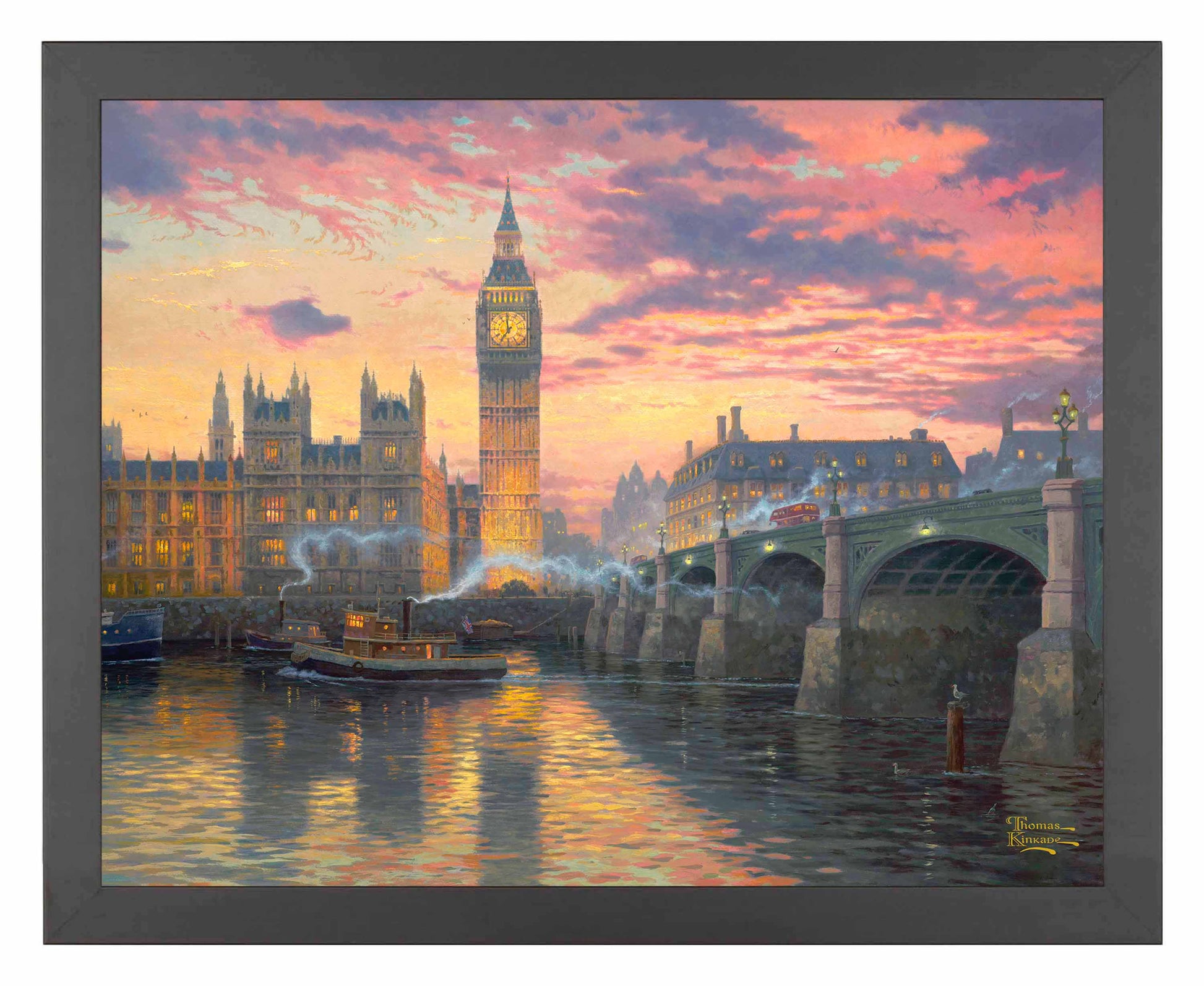 Framed painting of the Big Ben and a bridge by the river in London