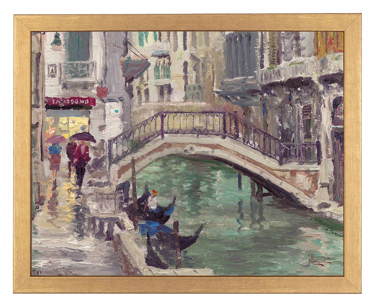 Framed painting of a bridge by the Venice Canal