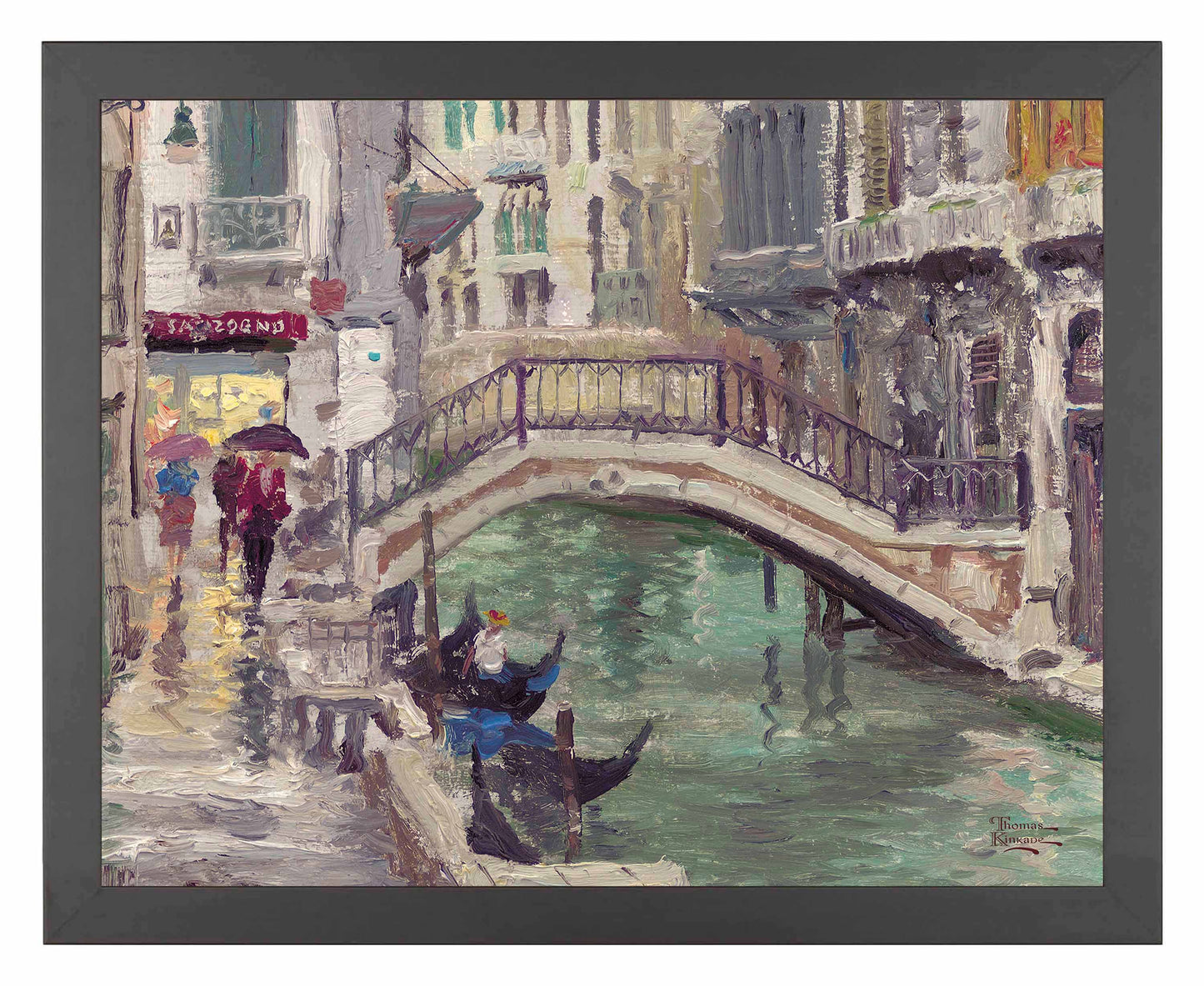 Framed painting of a bridge by the Venice Canal