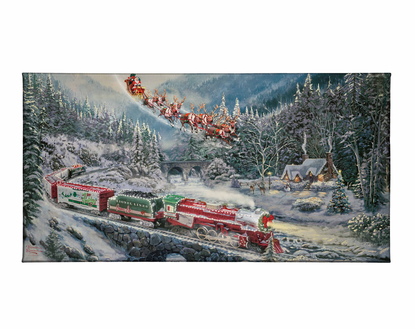 painting of christmas light express train