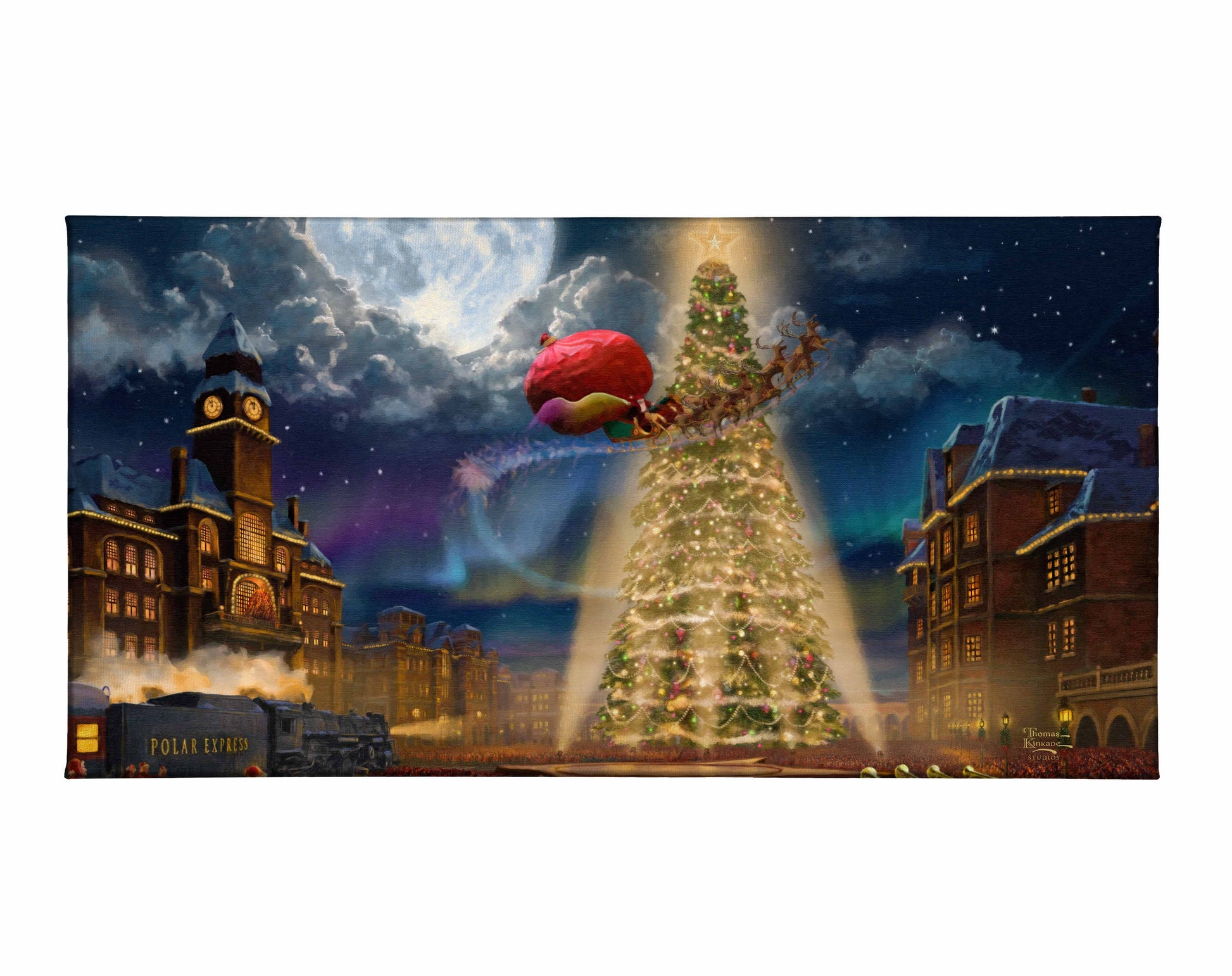 Painting of huge Christmas tree