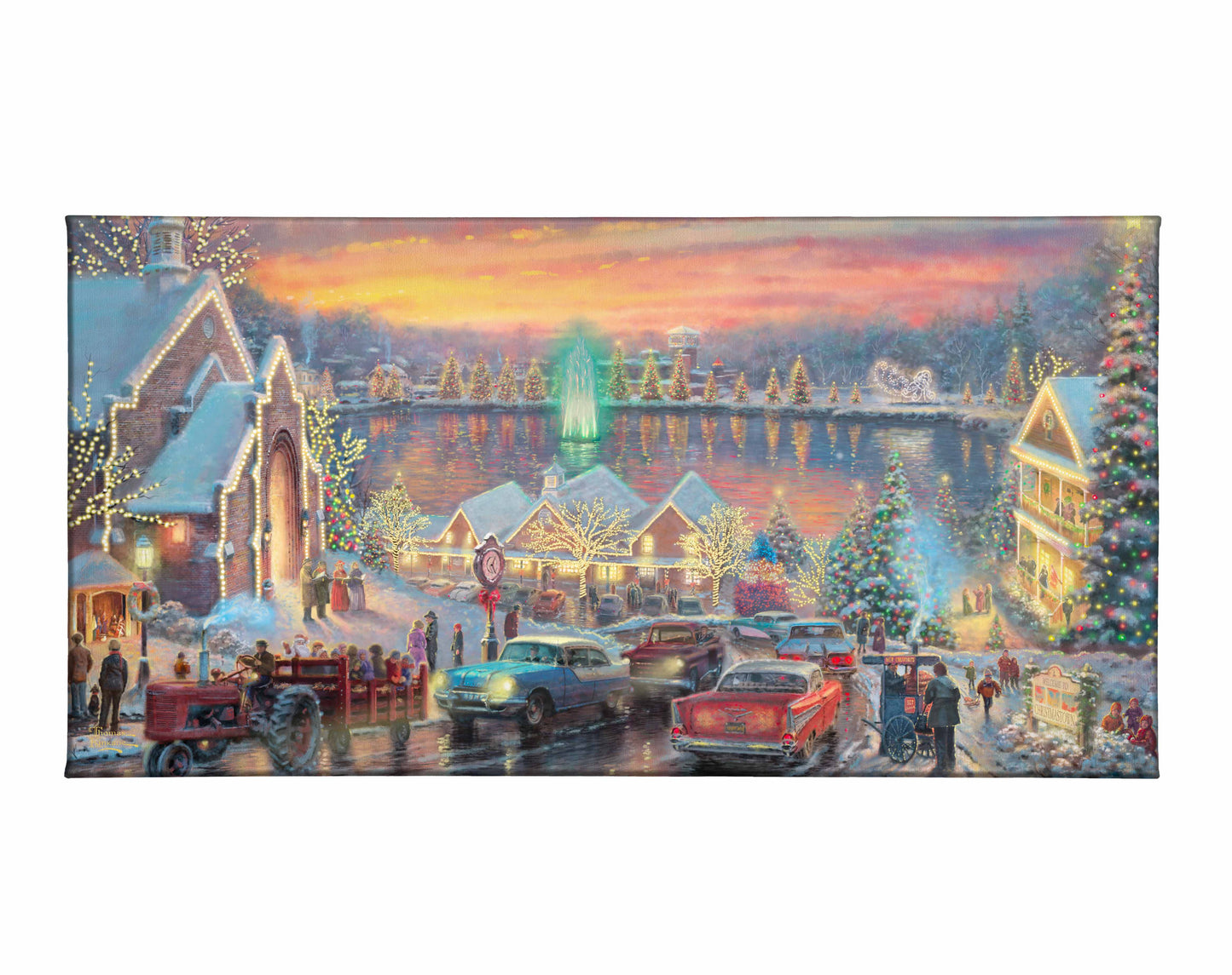 Painting of Christmas vibrant lights over the city