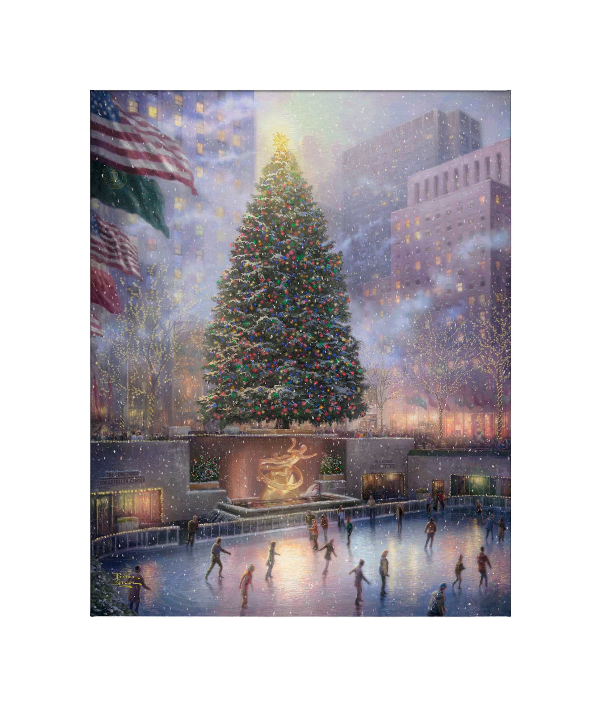 Painting of New York Christmas with a huge Christmas tree