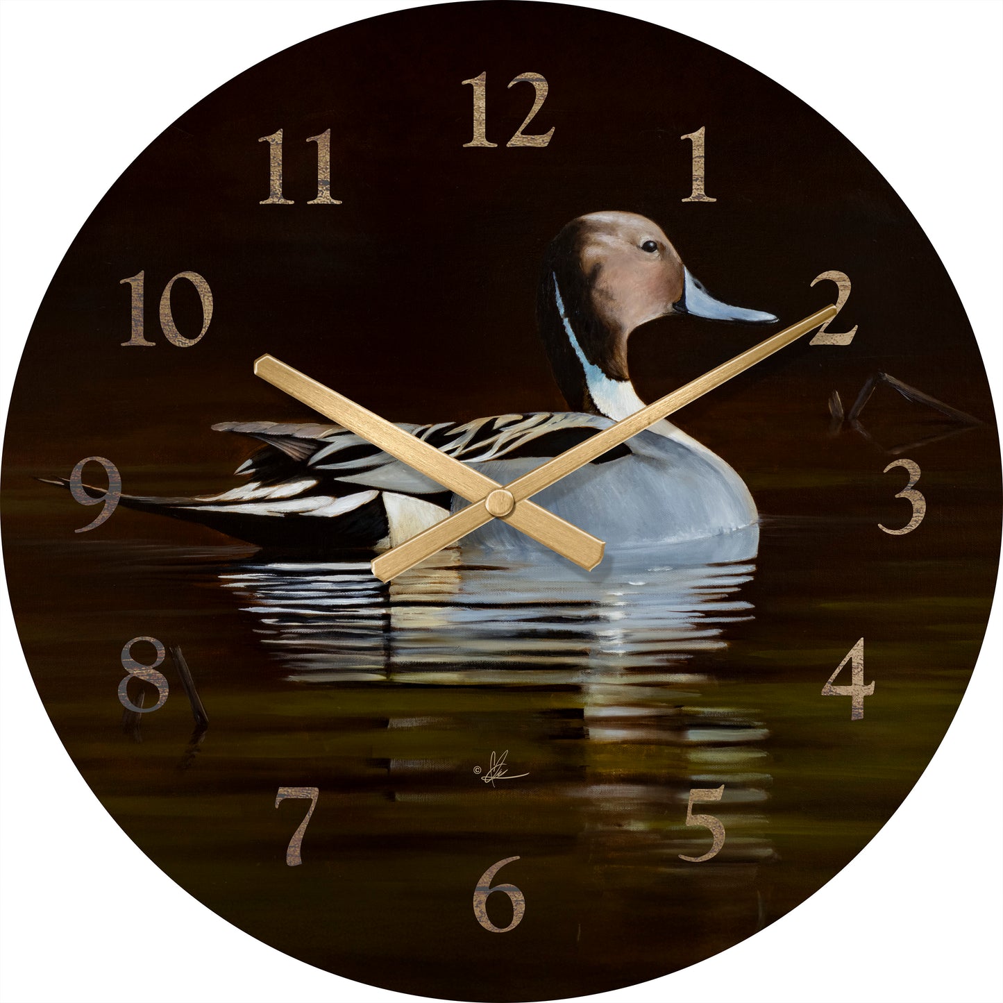 Round clock with a duck in the water painting