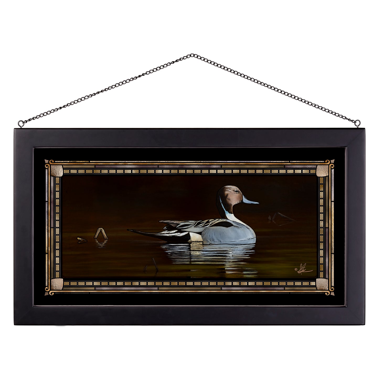 Framed painting of a duck in the water