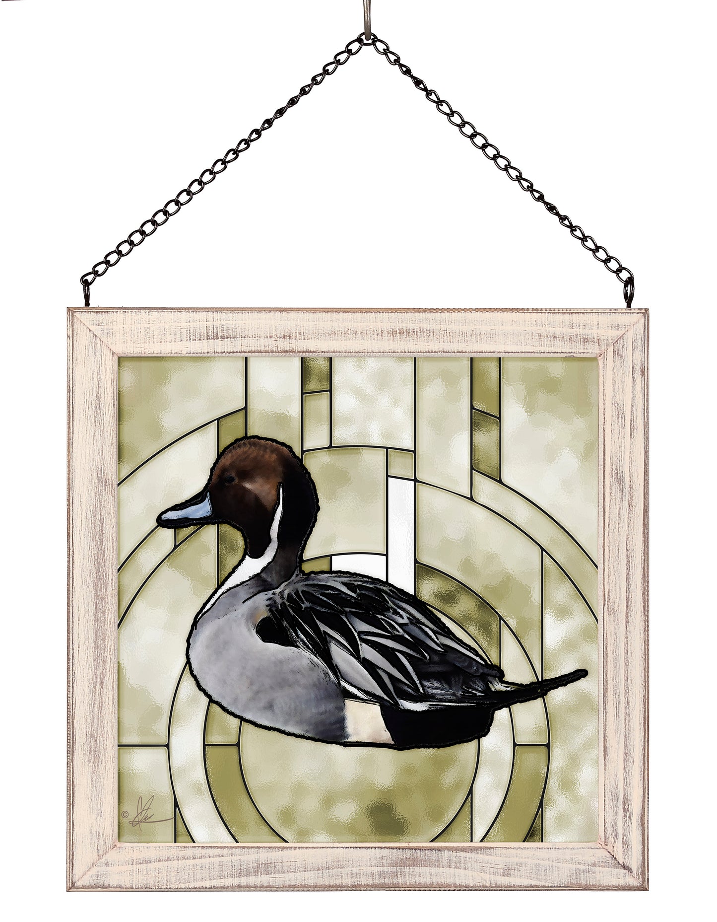 Framed painting with a grey duck