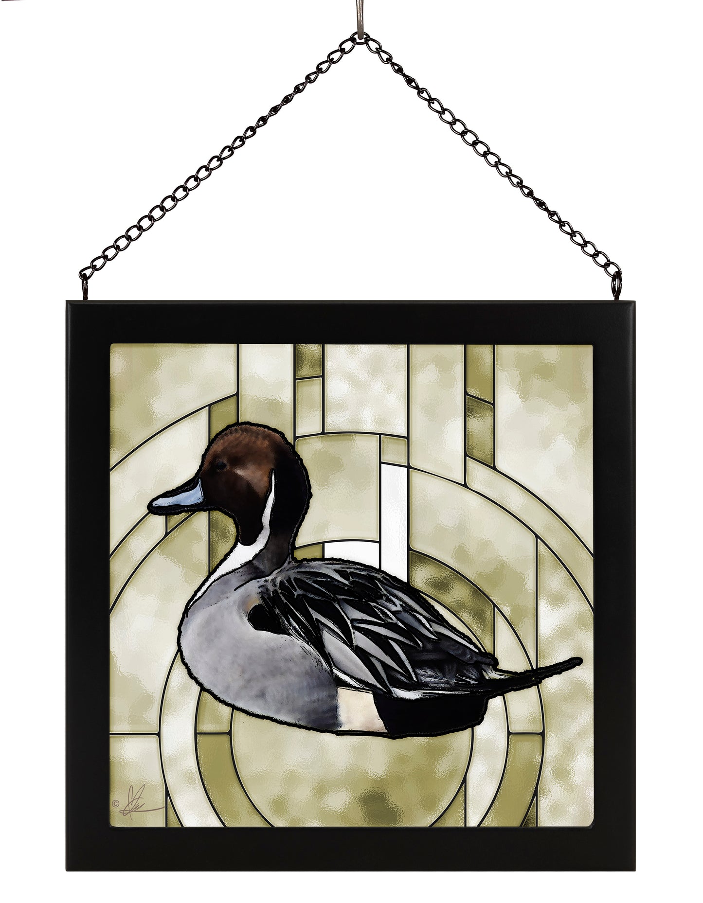 Framed painting with a grey duck