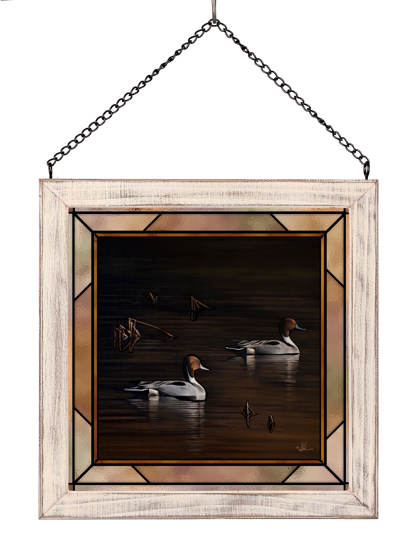 Framed image of swimming ducks in the river