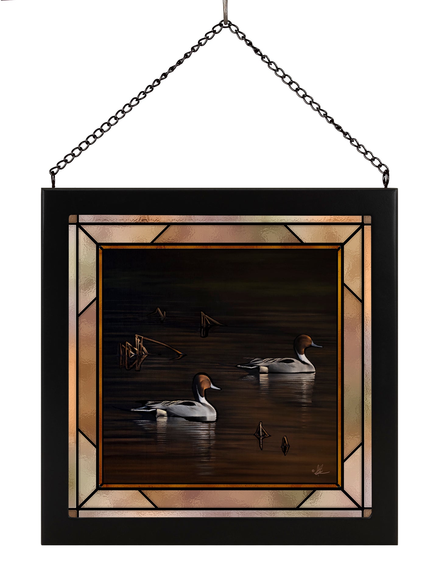 Framed image of swimming ducks in the river