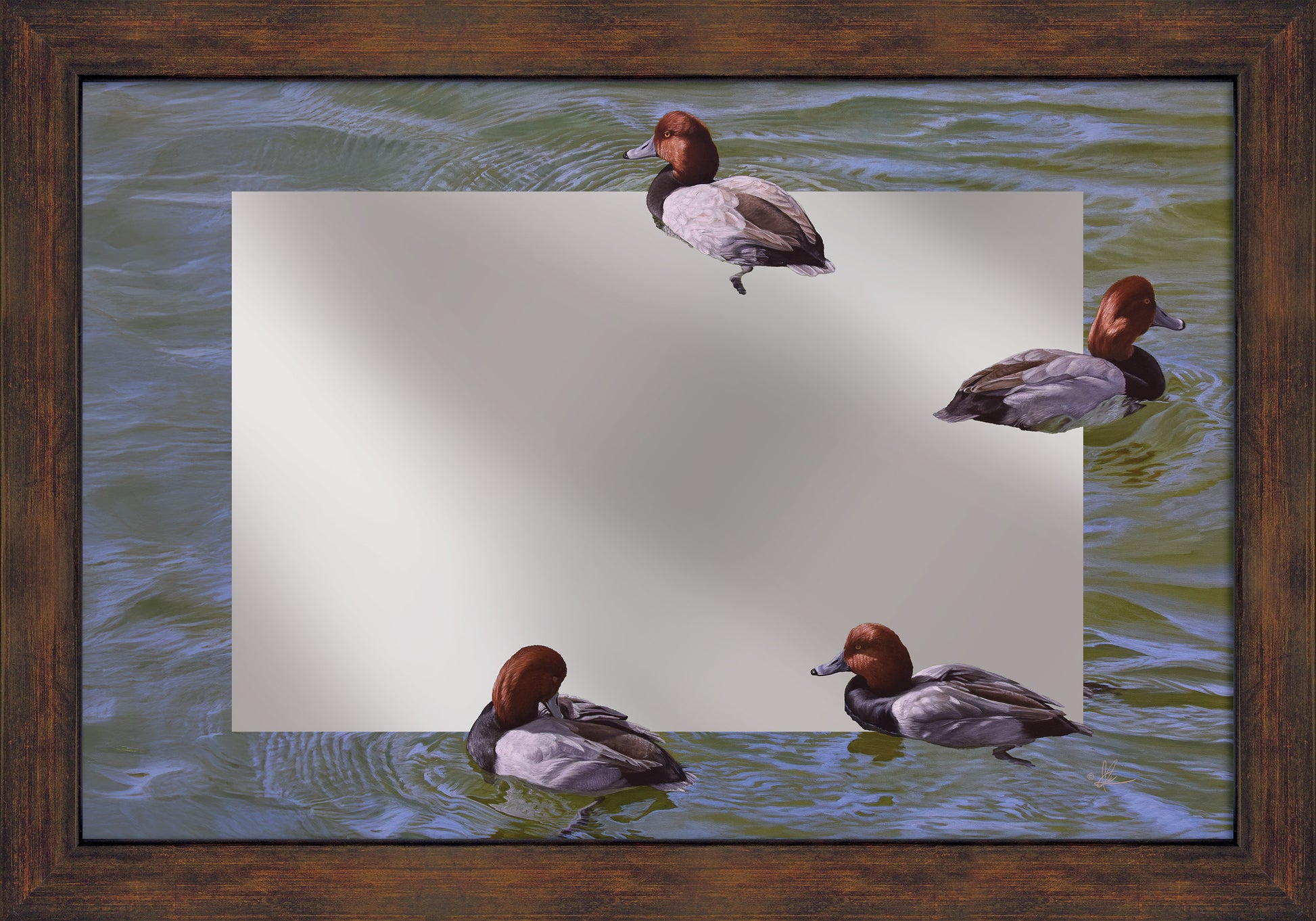 Framed mirror of swimming little ducks