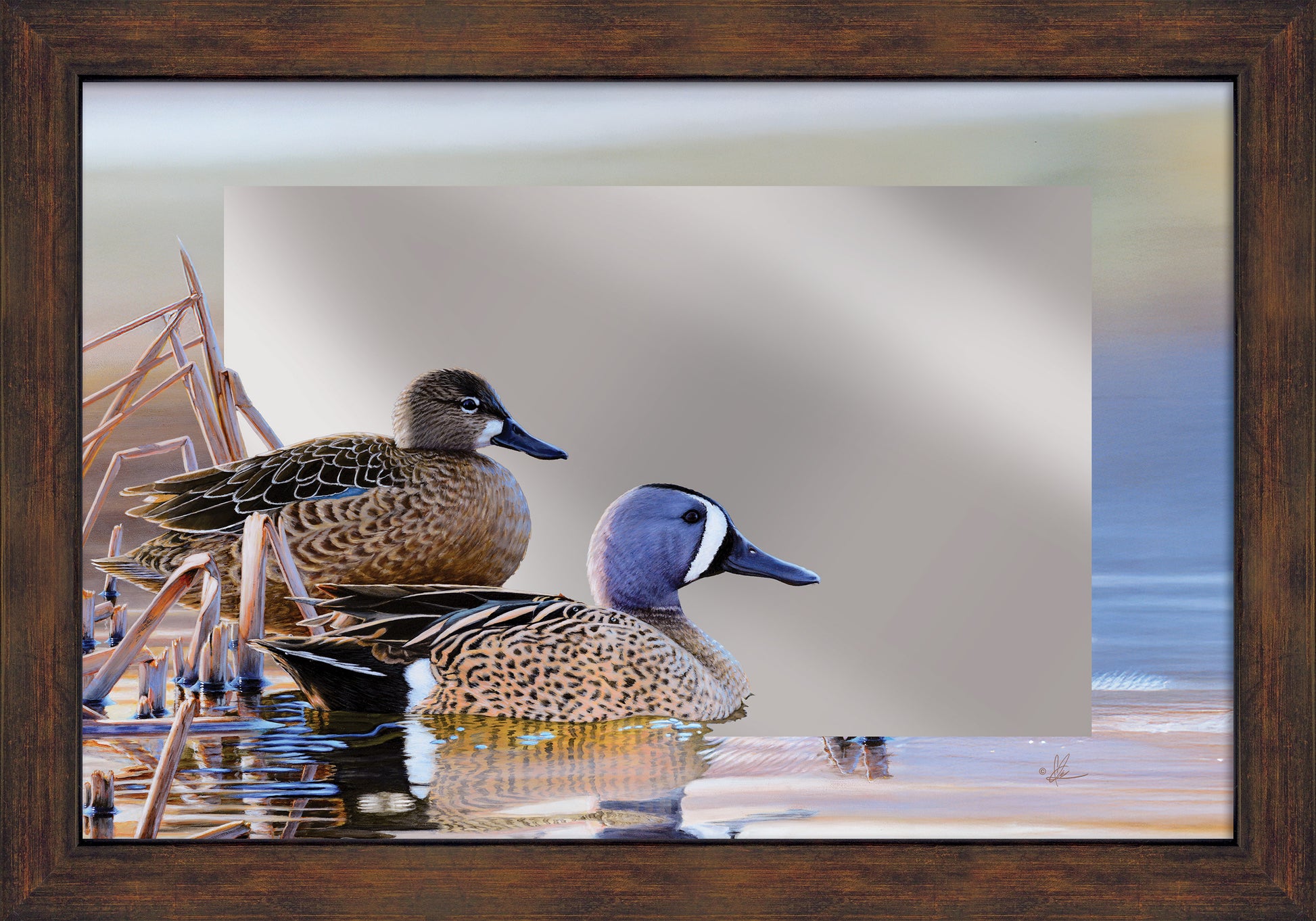 Framed image with ducks in the river