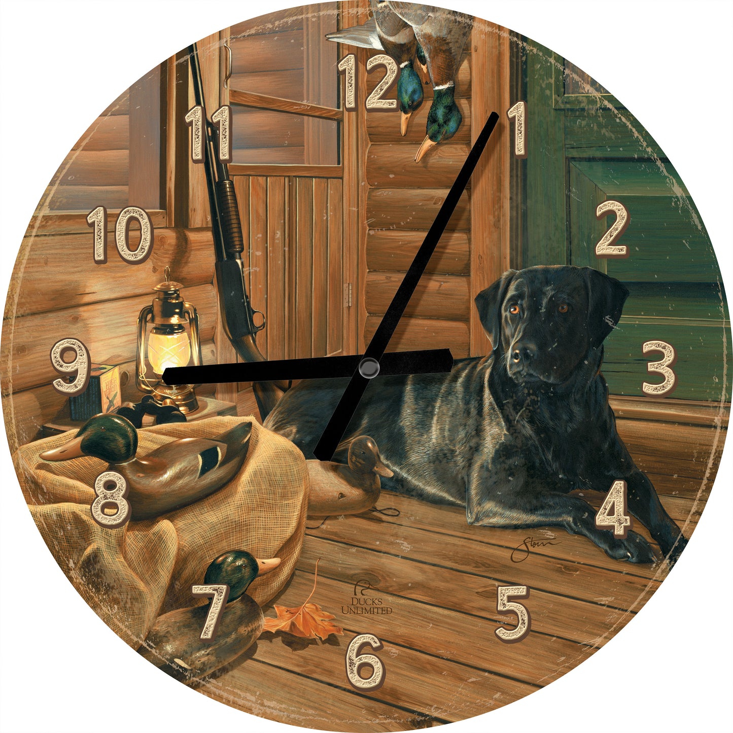 Bountiful Day Black Lab 21" Round Clock - Official Ducks Unlimited Art
